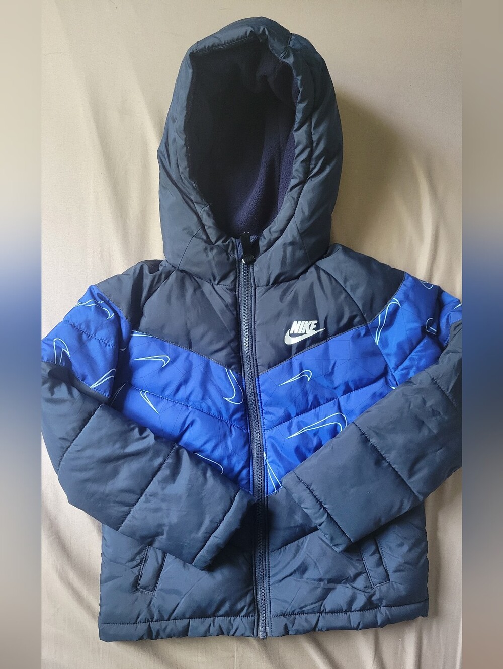 Nike Navy and Royal Blue Kids Puffer Jacket with Hood
